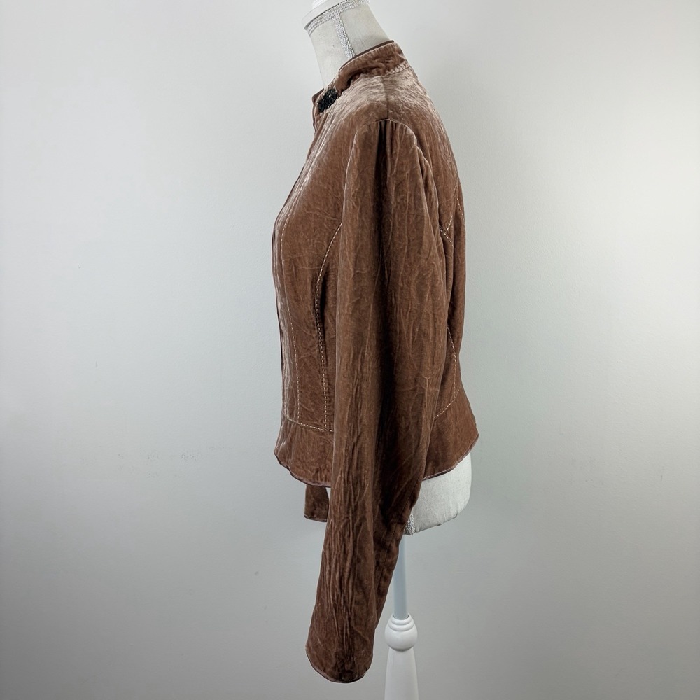 Gianni Bini Brown Velvet Hook Front Jacket Women's Large Rayon Silk Blend - Picture 3 of 12